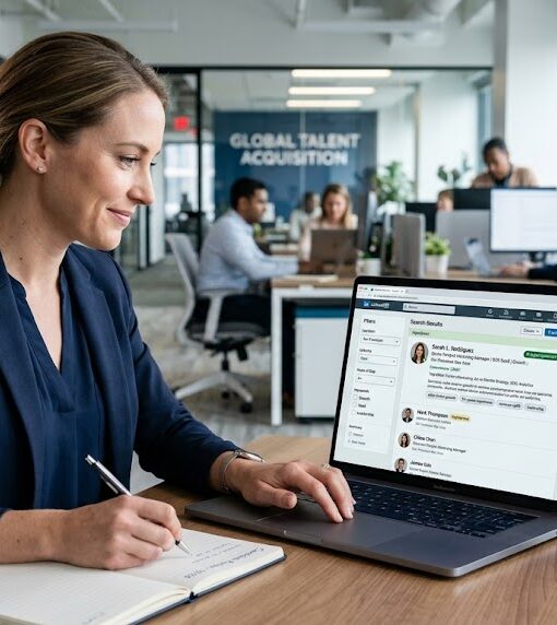 Recrutador analisando perfil otimizado do LinkedIn para seleção de candidatos.