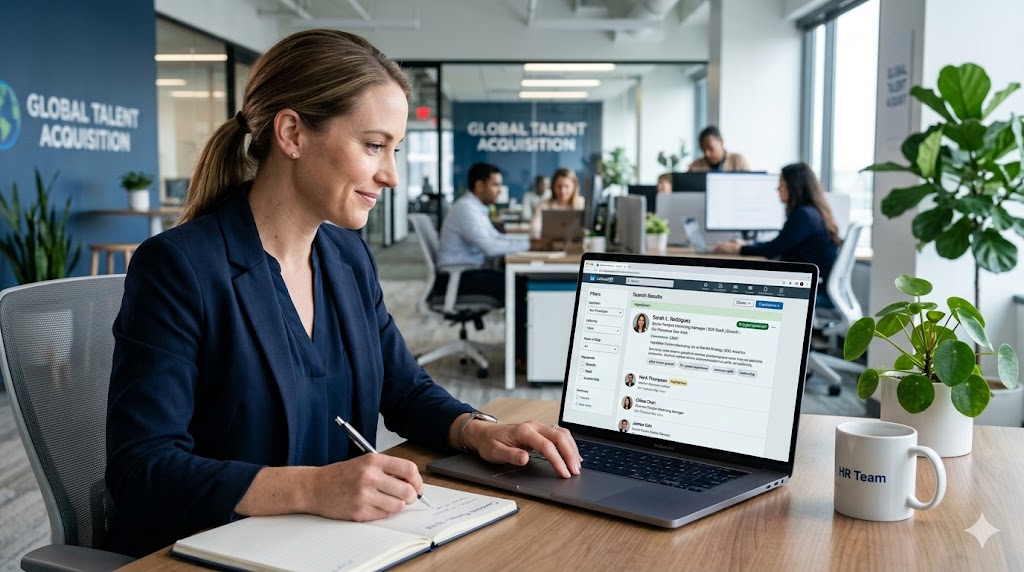 Recrutador analisando perfil otimizado do LinkedIn para seleção de candidatos.